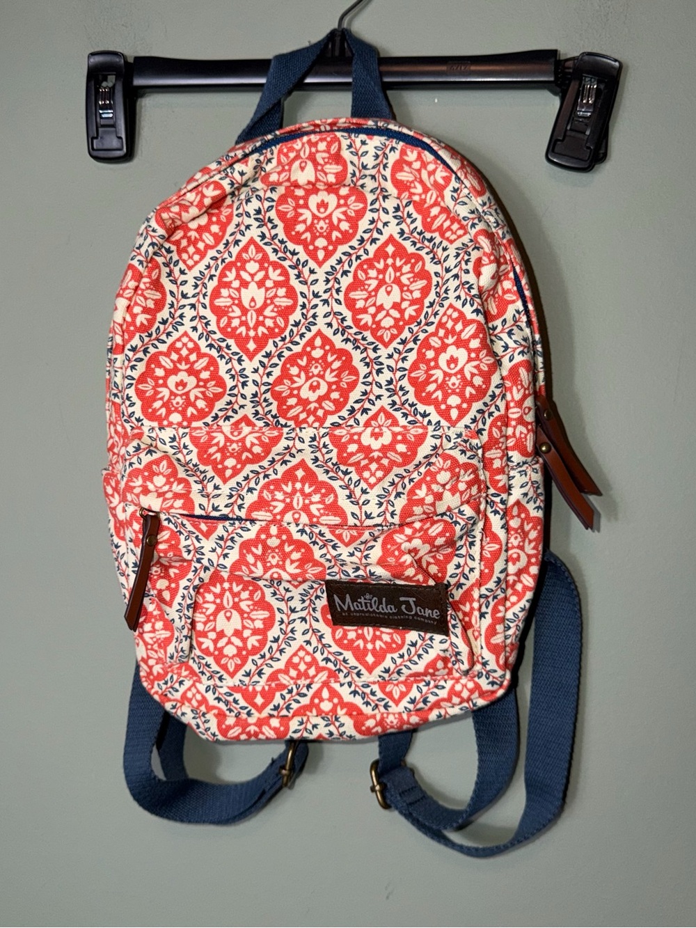 Matilda Jane Coral and Navy Patterned Women’s Small Canvas Backpack
